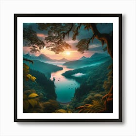 Sunset In The Forest Art Print