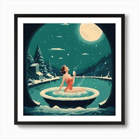 Bathing Woman On Night Snow Art Print