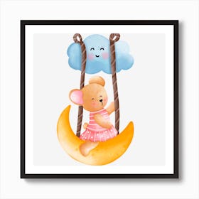 Teddy Bear On Swing Art Print