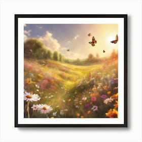 Wildflowers And Butterflies Art Print