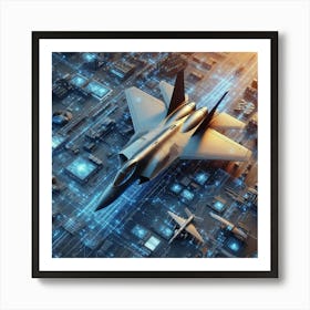 Futuristic Military Aircraft Flying Over City Art Print