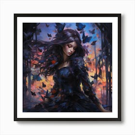 Girl With Butterflies Art Print