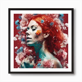 Red Haired Woman With Flowers Art Print