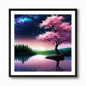 Pink Tree In The Night Sky 1 Art Print