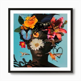 Woman With Flowers On Her Head Art Print