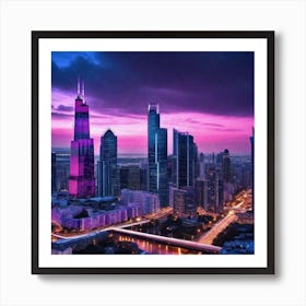 Chicago Skyline At Dusk 1 Art Print