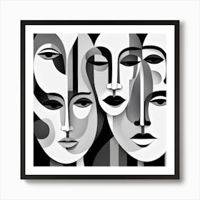 Abstract Black And White Portrait Of Faces Art Print