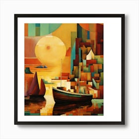 Sunset At The Harbor Art Print