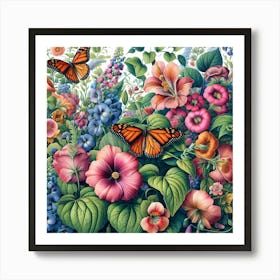 Colourful Butterfly Art with Flowers I Art Print