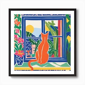 Matisse Inspired Open Window Cat 5 Art Print