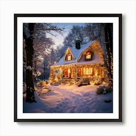 Firefly Magical, Christmas, Winter, Snow, Sparkling, House, Forest Edge, Christmas Lights, Glowing, (10) Art Print