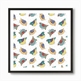 Seamless Pattern With Hand Drawn Bird Black Art Print