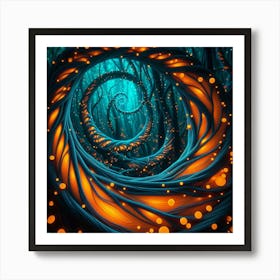 Twisted Northern Lights Tree Branches Circular Leaves Lightning 3 Art Print