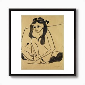 Crouching Nude Girl Art Print