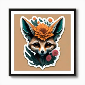 Fox With Flowers Art Print