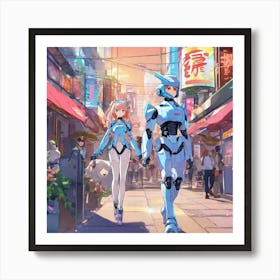 Anime Girls Walking Down The Street Art Print