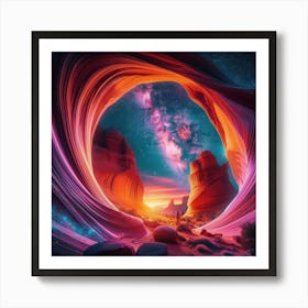 Neon Sandstone Arches Framing a Celestial Spectacle 1 Art Print