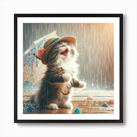 Cute Kitten In The Rain Art Print