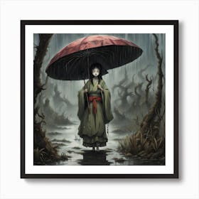 Girl In The Rain Art Print