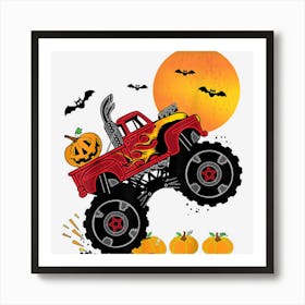 Pink Spooky Halloween Monster Truck Pumpkin Mummy Dinosaur Art Print