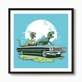 Dinosaurs In A Car 1 Art Print