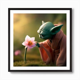 Infant Yoda With Flower Poster