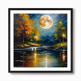 Full Moon Over The River Art Print