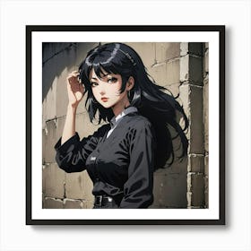 Anime Girl With Black Hair Art Print