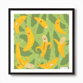 Happy Bananas Square Art Print