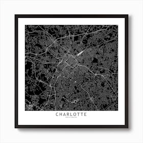 Charlotte Black And White Map Square Art Print