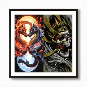 Dragon Yin And Yang Art Print