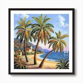 Three palm trees on the sea coast 3 Art Print