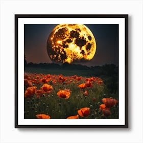 Full Moon Over Poppies Art Print