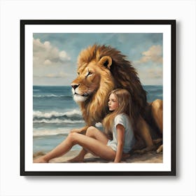 Lion And Girl 3 Art Print