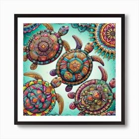 Turtles, Mandala Art 3 Art Print