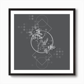 Vintage Spiny Leaved Rose of Dematra Botanical with Line Motif and Dot Pattern in Ghost Gray n.0175 Art Print