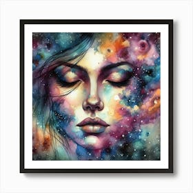 Woman'S Face In Space Art Print