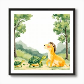 Lion And Turtles In The Forest Art Print