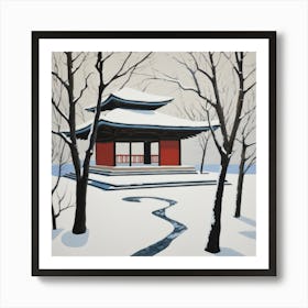 Japanese Zen Garden in Winter Series. Style of David Hockney Art Print