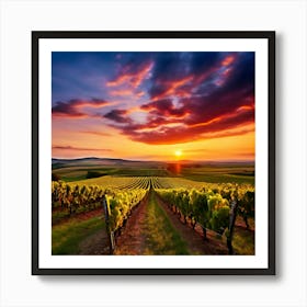 Sunset Sky Agriculture Yellow Growing Landscape Vine Growing Green Country Farm Sunrise G (2) Art Print