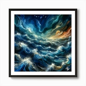 Abstract Oil Painting Of Raging Ocean 6 Copy Art Print