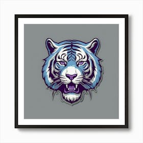 Detroit tigers logo on gray background shaded in baby blue and outlined in light purple 2 Art Print