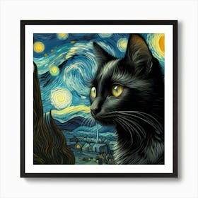 Starry Night Cat Art Print