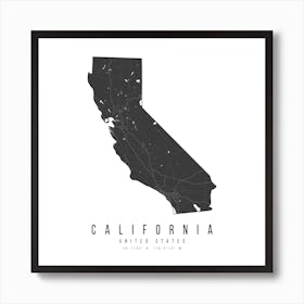 California Mono Black And White Modern Minimal Street Map Square Art Print