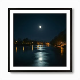 Full Moon Over River Art Print