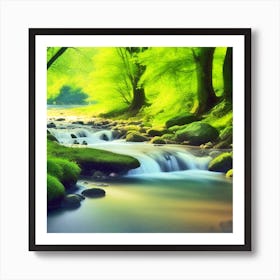 Green River In The Forest Art Print