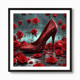 High Heel Shoe With Roses Art Print