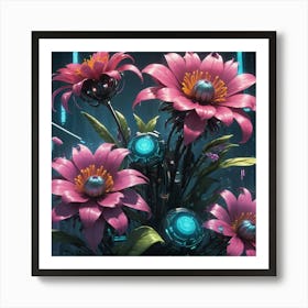 Flowers Cyberpunk Painting Art Print