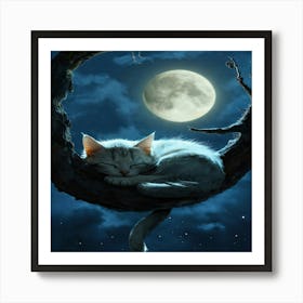 Cat Sleeping In A Tree Art Print