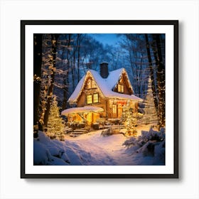 Firefly Magical, Christmas, Winter, Snow, Sparkling, House, Forest Edge, Christmas Lights, Glowing, (8) Art Print